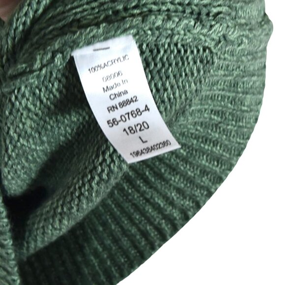 Woman Within Green Full Zip Cable Knit Cardigan Sweater 18/20 L Pockets - Picture 6 of 6